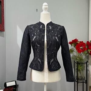 NEW Tahari Structured Hourglass Mikitary Embroidered Floral Mandarin Jacket XS